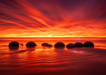 Load image into Gallery viewer, moeraki boulders fiery dawn otago