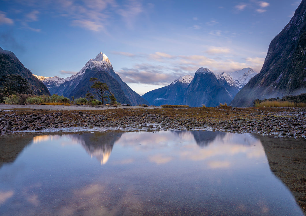 milford sound winter snow sunrise