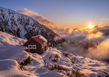 Load image into Gallery viewer, chancellor hut snow sunset west coast