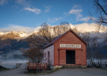 Load image into Gallery viewer, red glenorchy shed misty sunrise mountains
