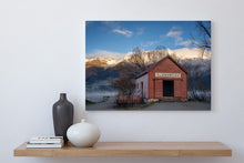 Load image into Gallery viewer, red glenorchy shed misty sunrise mountains