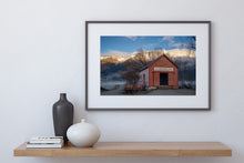 Load image into Gallery viewer, red glenorchy shed misty sunrise mountains
