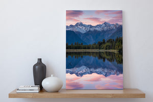 Lake Matheson Pink Sunrise Reflections