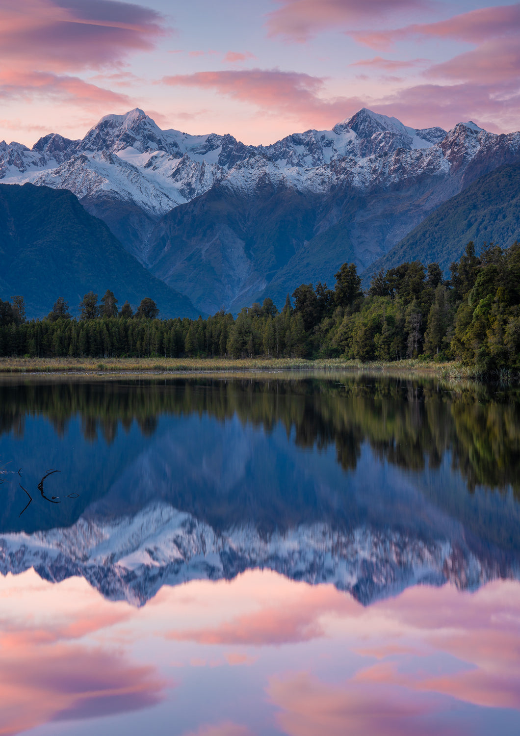 Lake Matheson Pink Sunrise Reflections