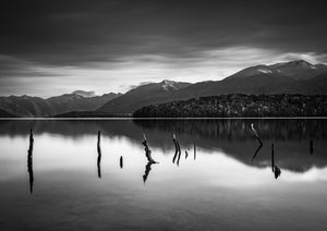 monochrome mountain lake monowai fiordland