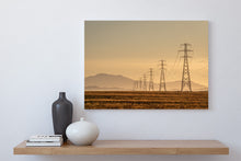 Load image into Gallery viewer, power poles mountains golden mackenzie country canvas