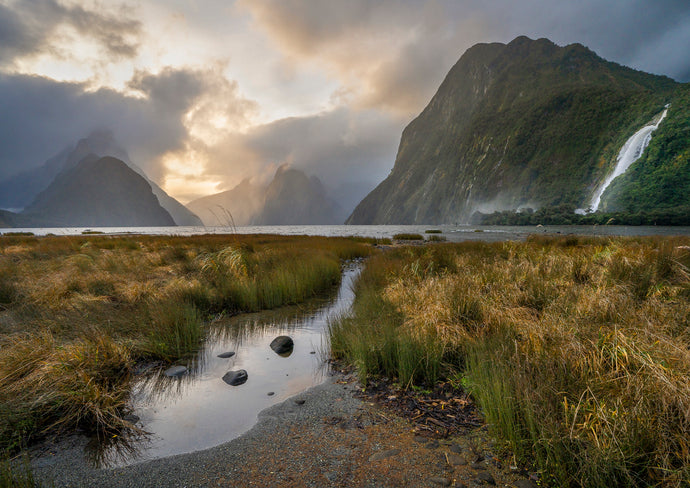 milford sound golden sunset