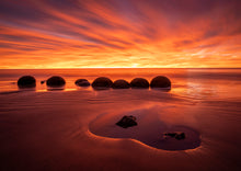 Load image into Gallery viewer, moeraki boulders intense sunrise