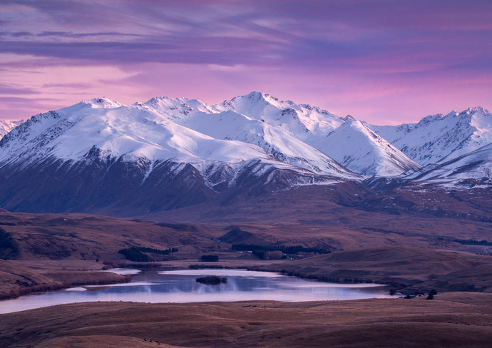 pink winter sunrise mt john tekapo