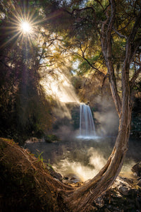 Thermal Waterfall Misty Sunlight