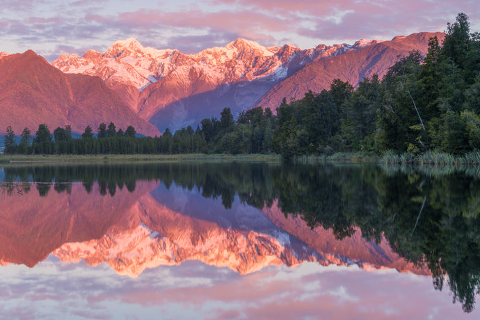 Lake Matheson Alpenglow Reflection