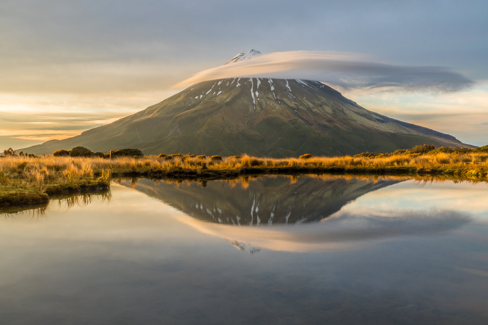 Mt. Taranaki Mountain Reflection on the Tarns Lake New Zealand, Beautiful Sunset Colours shops on the Snow, Wall Art, ready to hang, nature prints