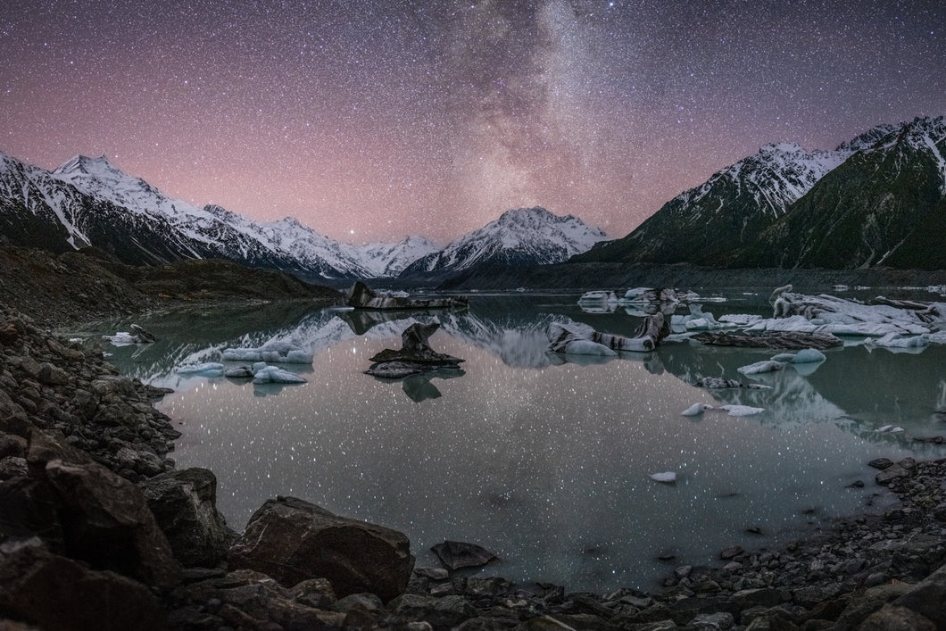 tasman lake star reflections mt cook